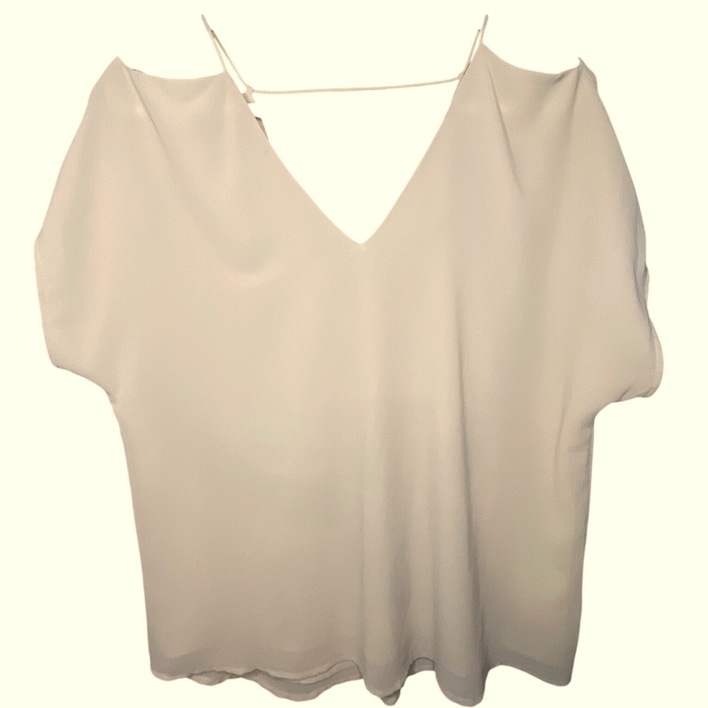 Naked Zebra Womens Beige Unique Shoulder V-Neck Blouse Top Size M
